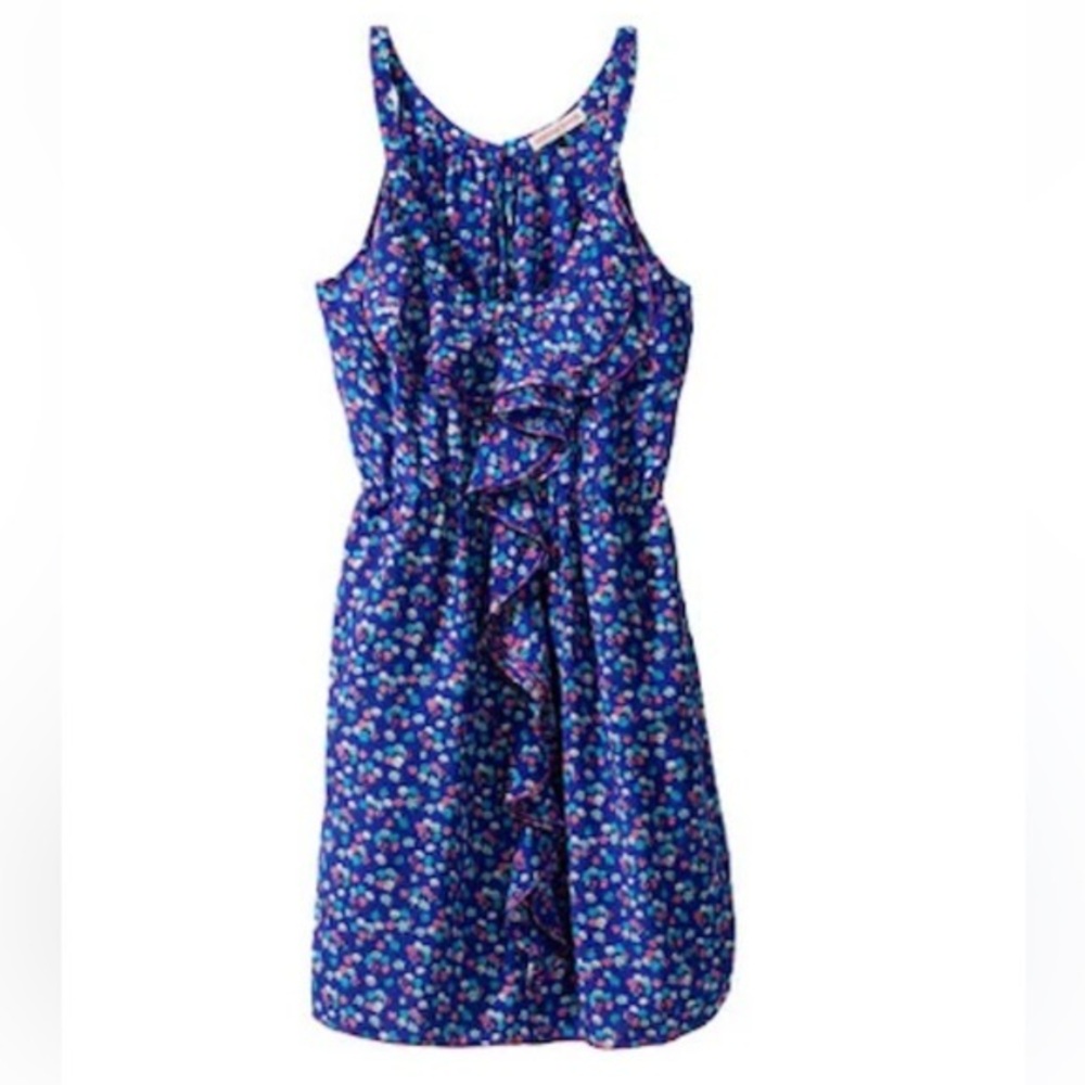 Rebecca Taylor blue floral Silk Mini Ruffle Dress With Pockets, size 2